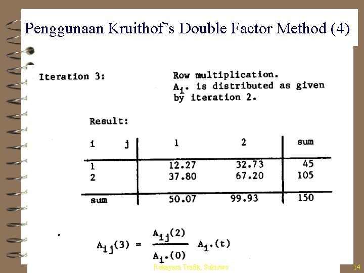 Penggunaan Kruithof’s Double Factor Method (4) Rekayasa Trafik, Sukiswo 14 