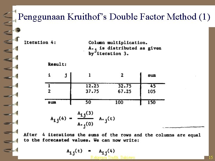 Penggunaan Kruithof’s Double Factor Method (1) Rekayasa Trafik, Sukiswo 15 