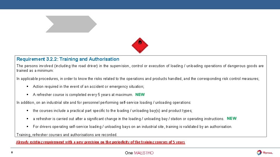Requirement 3. 2. 2: Training and Authorisation The persons involved (including the road driver)