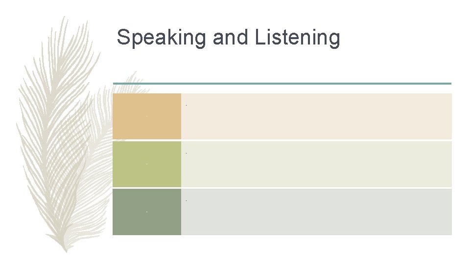 Speaking and Listening • Students will be expected to speak and listen to explore,