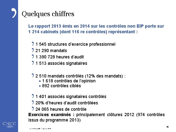 Quelques chiffres Le rapport 2013 émis en 2014 sur les contrôles non EIP porte