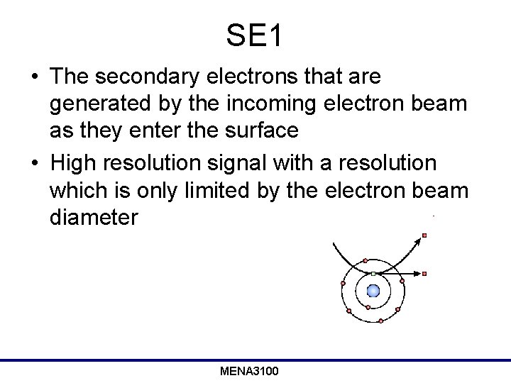 SE 1 • The secondary electrons that are generated by the incoming electron beam