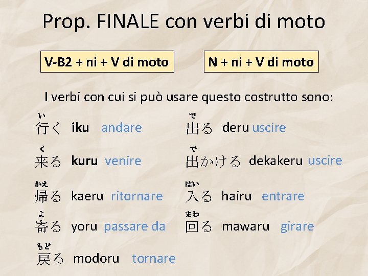 Prop. FINALE con verbi di moto V-B 2 + ni + V di moto