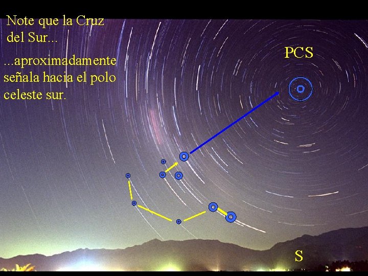 Note que la Cruz del Sur. . . aproximadamente señala hacia el polo celeste