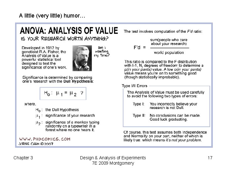 A little (very little) humor… Chapter 3 Design & Analysis of Experiments 7 E