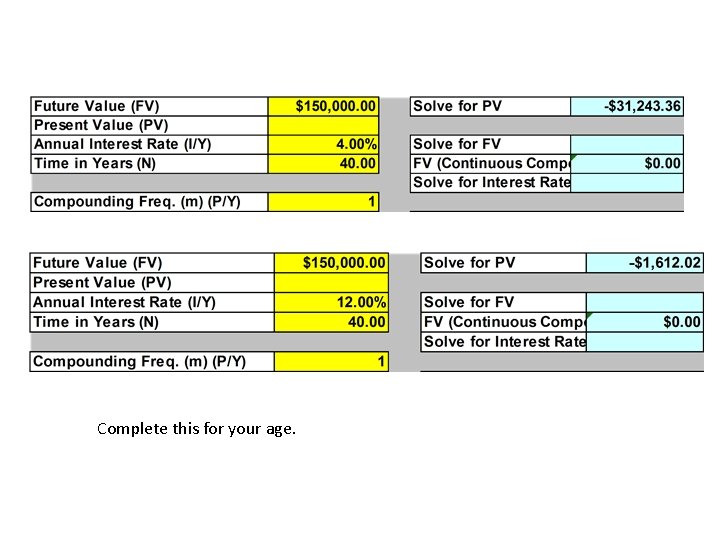 Complete this for your age. 