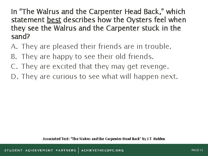 In “The Walrus and the Carpenter Head Back, ” which statement best describes how
