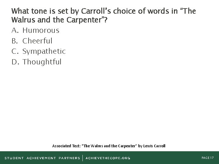 What tone is set by Carroll’s choice of words in “The Walrus and the