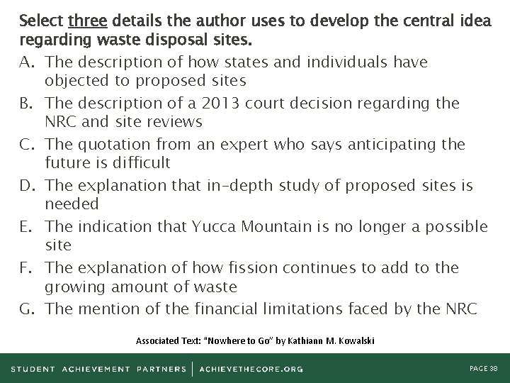 Select three details the author uses to develop the central idea regarding waste disposal