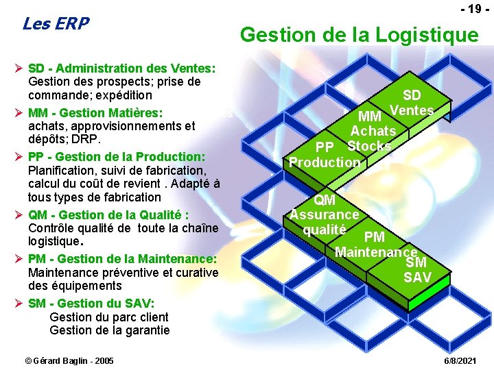 Les ERP Ø SD - Administration des Ventes: Gestion des prospects; prise de commande;