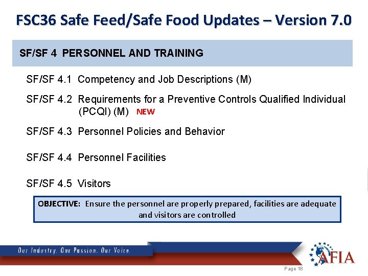 FSC 36 Safe Feed/Safe Food Updates – Version 7. 0 SF/SF 4 PERSONNEL AND