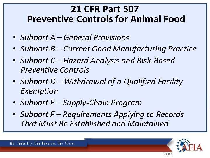 21 CFR Part 507 Preventive Controls for Animal Food • Subpart A – General