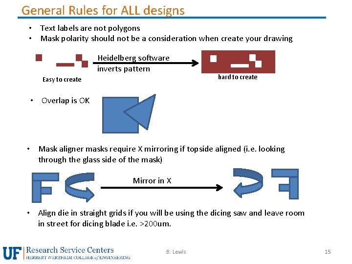 General Rules for ALL designs • Text labels are not polygons • Mask polarity
