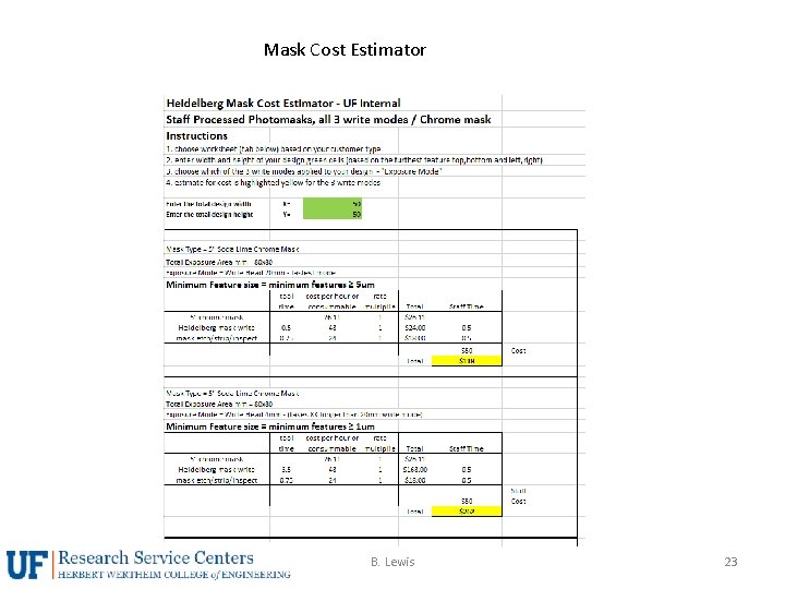 Mask Cost Estimator B. Lewis 23 