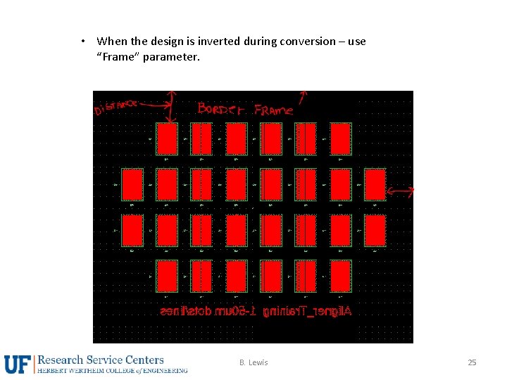  • When the design is inverted during conversion – use “Frame” parameter. B.