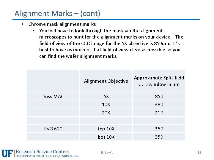 Alignment Marks – (cont) • Chrome mask alignment marks • You will have to