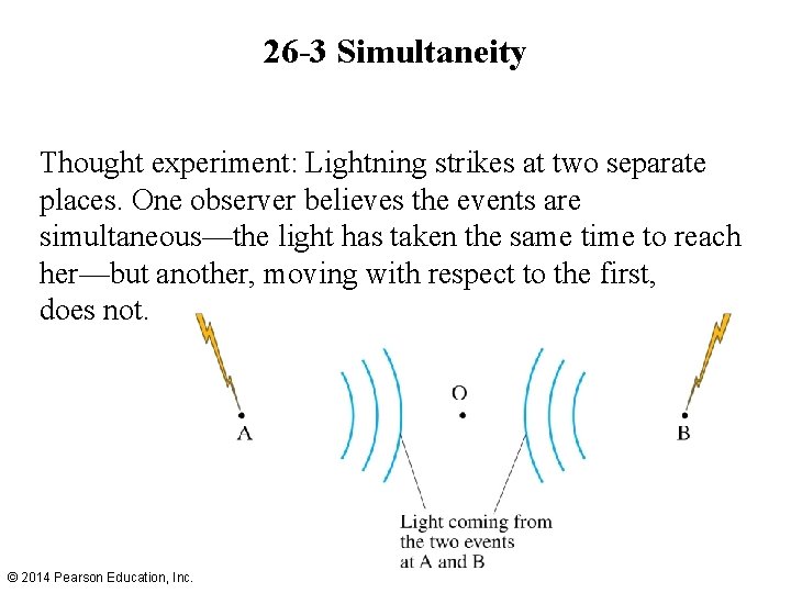 26 -3 Simultaneity Thought experiment: Lightning strikes at two separate places. One observer believes