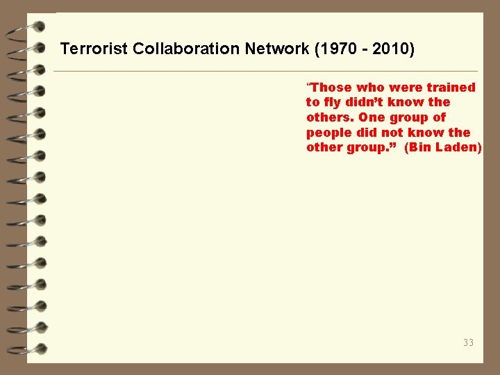 Terrorist Collaboration Network (1970 - 2010) “Those who were trained to fly didn’t know