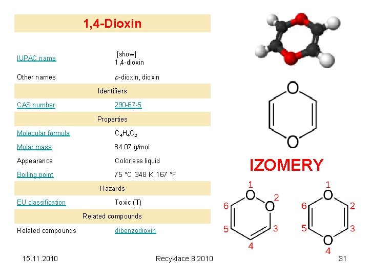 1, 4 -Dioxin IUPAC name [show] 1, 4 -dioxin Other names p-dioxin, dioxin Identifiers