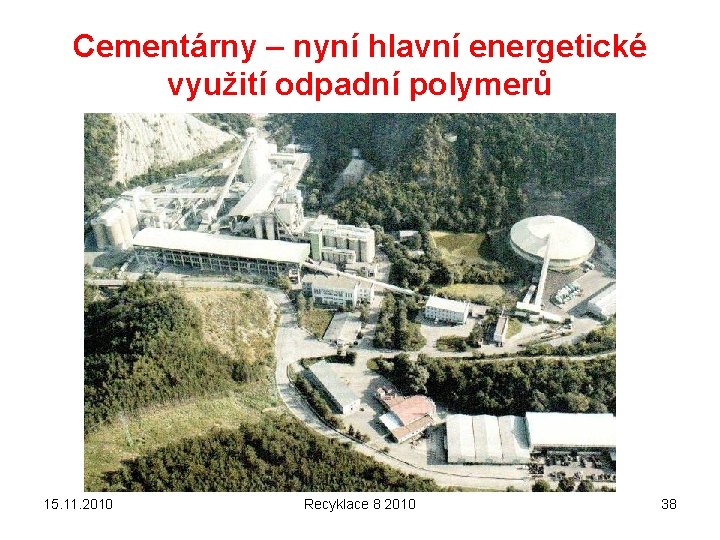 Cementárny – nyní hlavní energetické využití odpadní polymerů 15. 11. 2010 Recyklace 8 2010