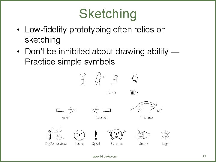 Sketching • Low-fidelity prototyping often relies on sketching • Don’t be inhibited about drawing