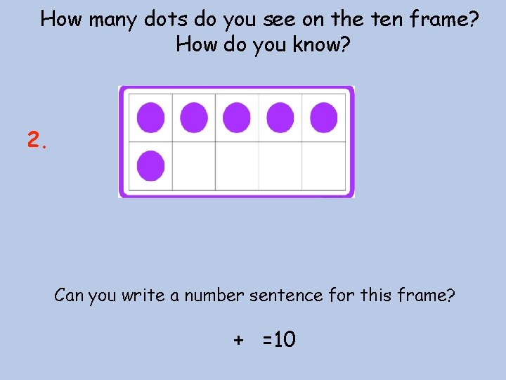 How many dots do you see on the ten frame? How do you know?