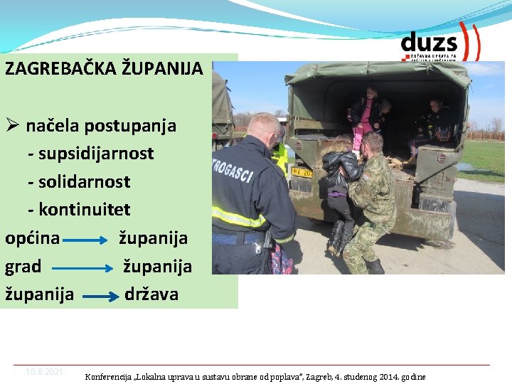 ZAGREBAČKA ŽUPANIJA Ø načela postupanja - supsidijarnost - solidarnost - kontinuitet općina županija grad