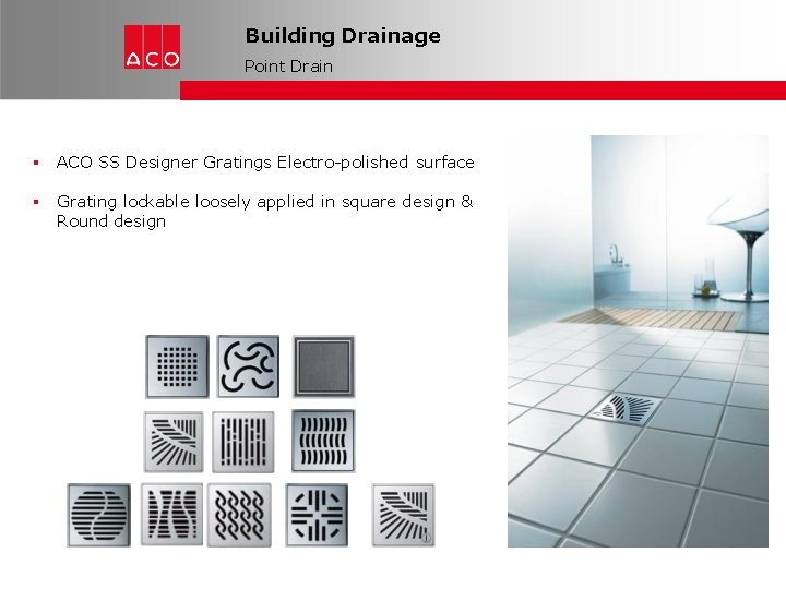 Building Drainage Point Drain ACO SS Designer Gratings Electro-polished surface Grating lockable loosely applied