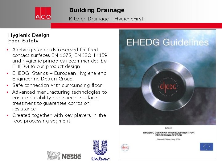 Building Drainage Kitchen Drainage – Hygiene. First Hygienic Design Food Safety Applying standards reserved