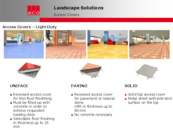 Landscape Solutions Access Covers – Light Duty UNIFACE PAVING SOLID ■ Recessed access cover
