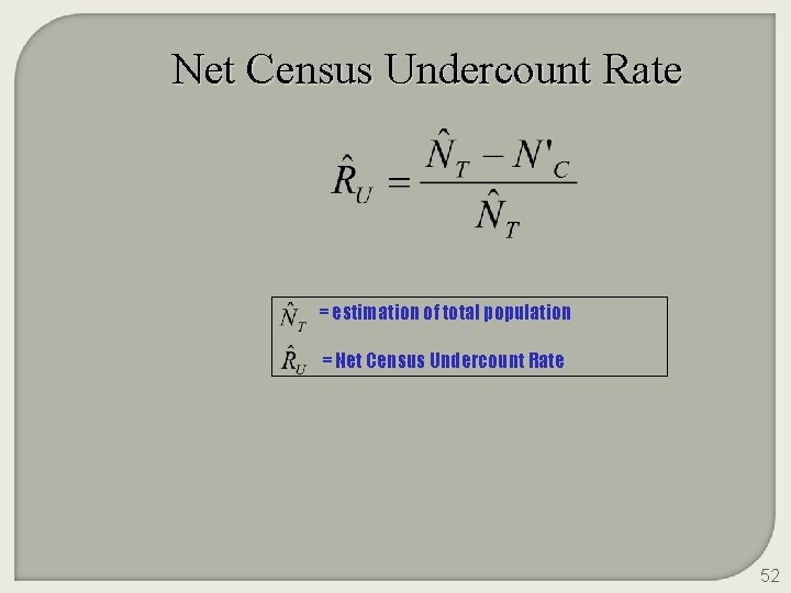 Net Census Undercount Rate = estimation of total population = Net Census Undercount Rate