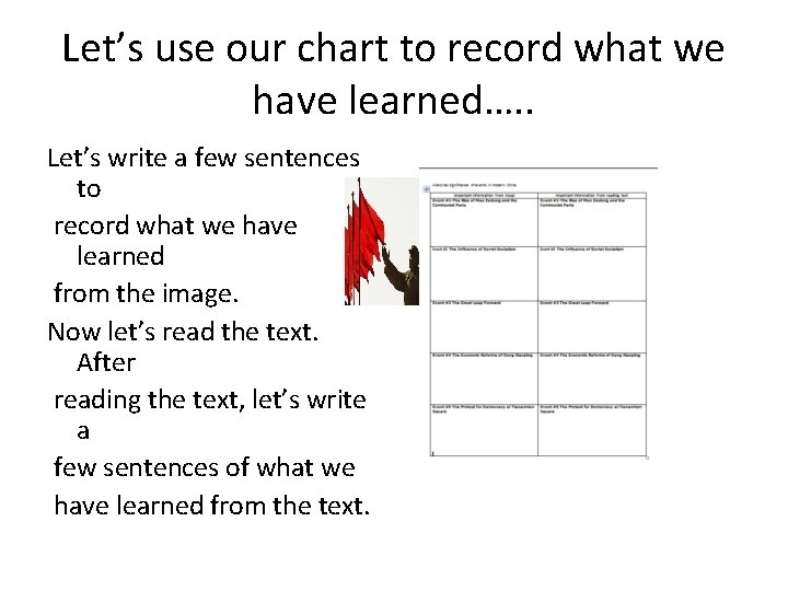Let’s use our chart to record what we have learned…. . Let’s write a