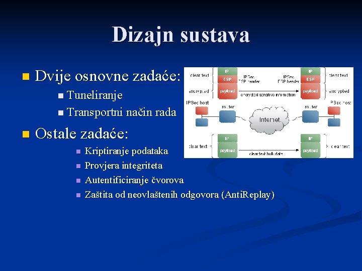 Dizajn sustava n Dvije osnovne zadaće: n Tuneliranje n Transportni način rada n Ostale