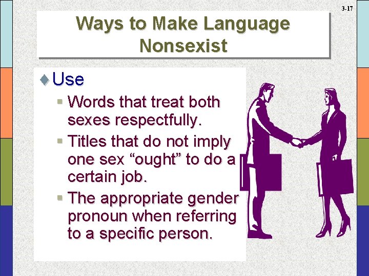 3 -17 Ways to Make Language Nonsexist ¨Use § Words that treat both sexes