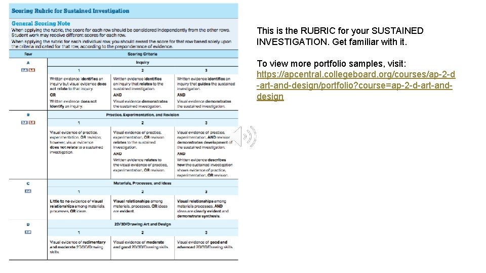 This is the RUBRIC for your SUSTAINED INVESTIGATION. Get familiar with it. To view
