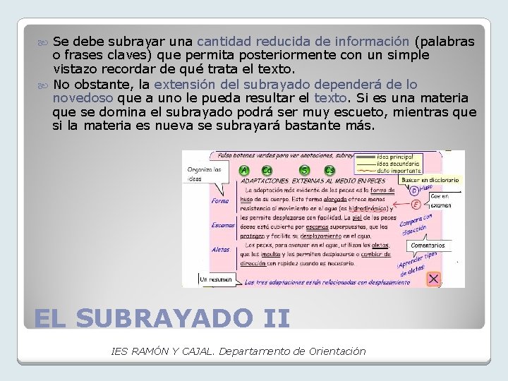 Se debe subrayar una cantidad reducida de información (palabras o frases claves) que permita