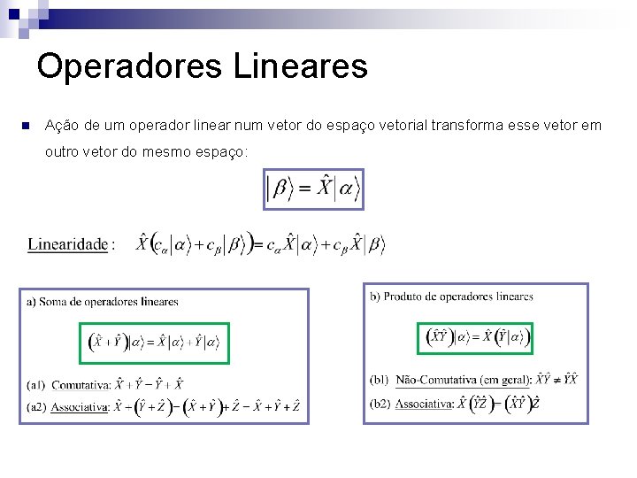 Operadores Lineares n Ação de um operador linear num vetor do espaço vetorial transforma