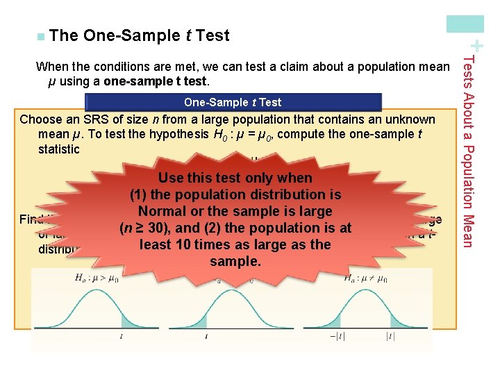 One-Sample t Test Choose an SRS of size n from a large population that