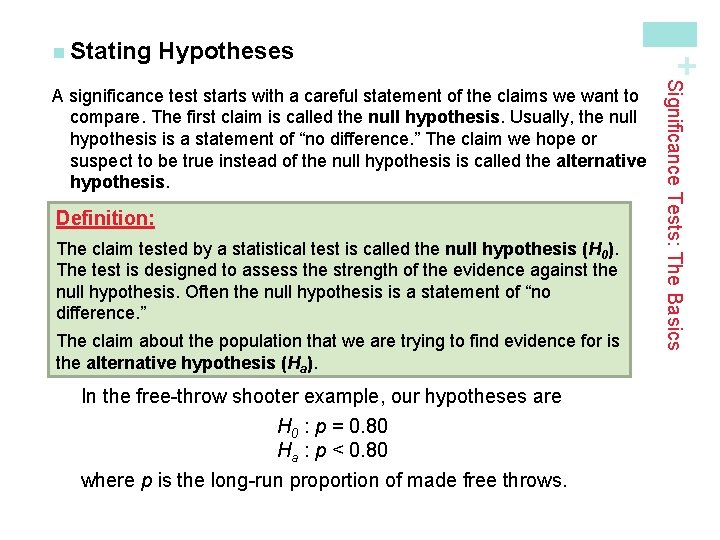 Hypotheses Definition: The claim tested by a statistical test is called the null hypothesis