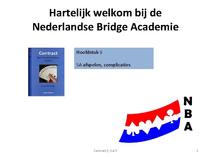 Hartelijk welkom bij de Nederlandse Bridge Academie Hoofdstuk 9 SA afspelen, complicaties Contract 2,