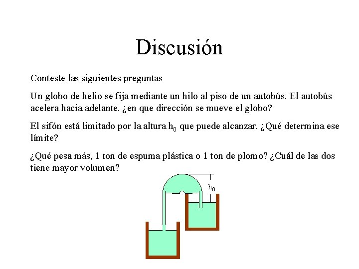 Discusión Conteste las siguientes preguntas Un globo de helio se fija mediante un hilo