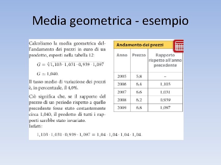 Media geometrica - esempio 