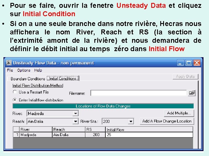  • Pour se faire, ouvrir la fenetre Unsteady Data et cliquez sur Initial