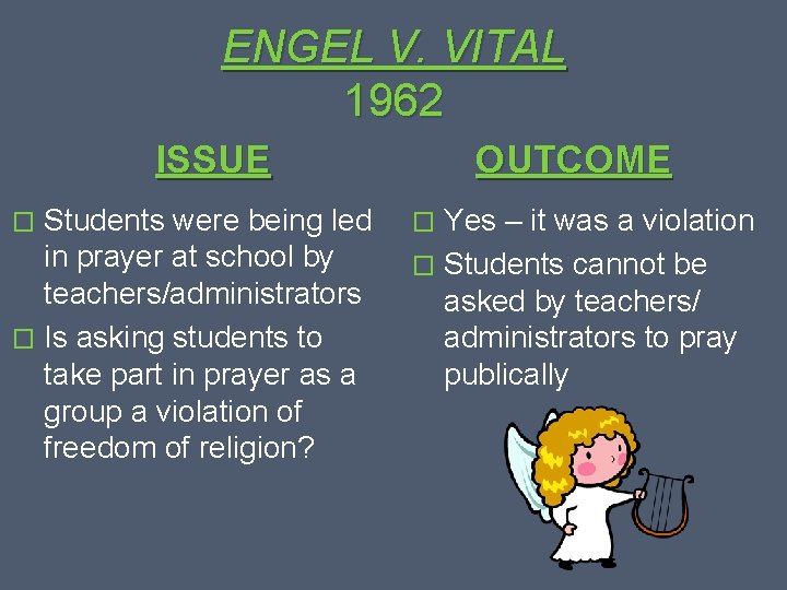 ENGEL V. VITAL 1962 ISSUE Students were being led in prayer at school by