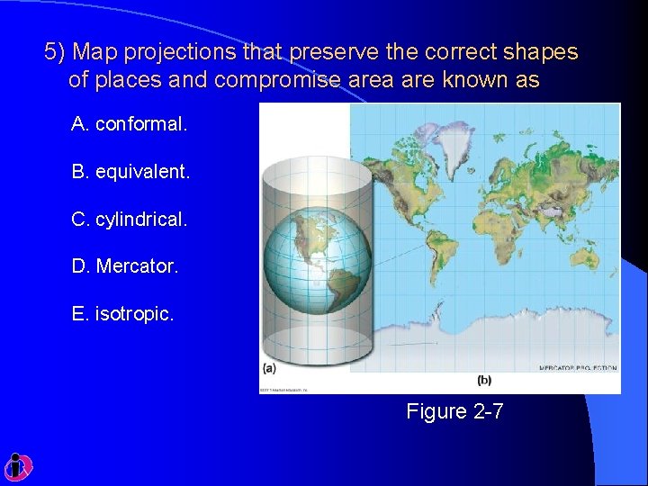 5) Map projections that preserve the correct shapes of places and compromise area are