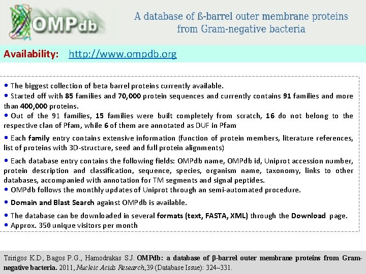 Availability: http: //www. ompdb. org • The biggest collection of beta barrel proteins currently