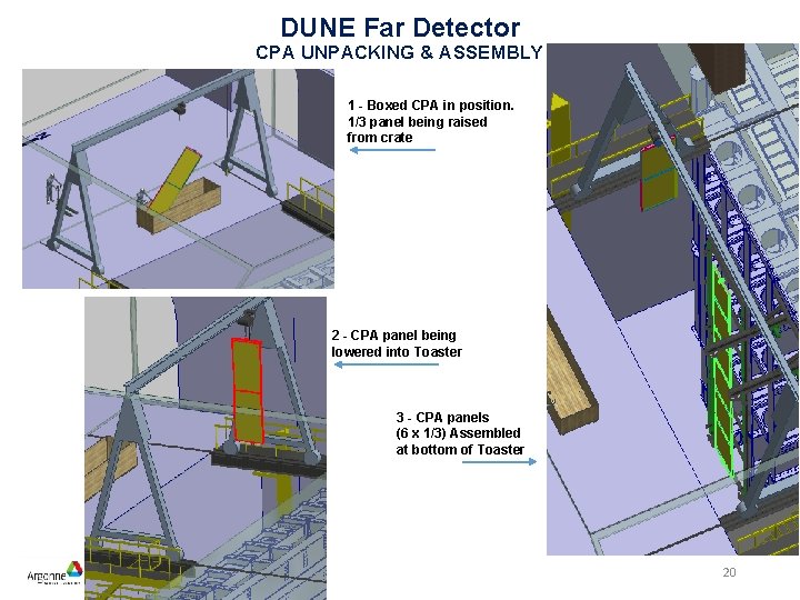 DUNE Far Detector CPA UNPACKING & ASSEMBLY 1 - Boxed CPA in position. 1/3