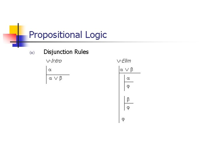 Propositional Logic (e) Disjunction Rules -Intro -Elim 