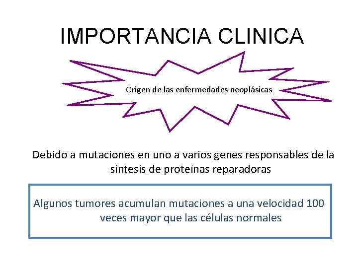 IMPORTANCIA CLINICA Origen de las enfermedades neoplásicas Debido a mutaciones en uno a varios