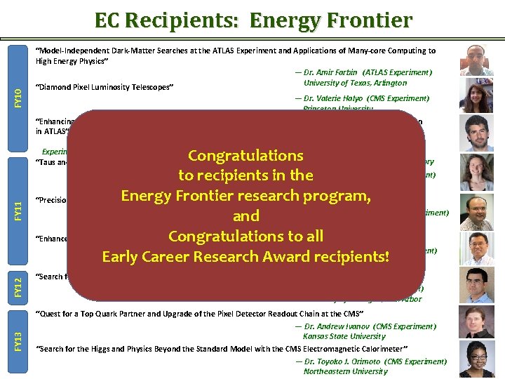 EC Recipients: Energy Frontier § FY 10 § § § FY 11 § §